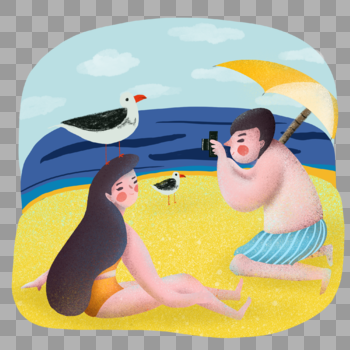 沙滩度假的情侣图片素材免费下载