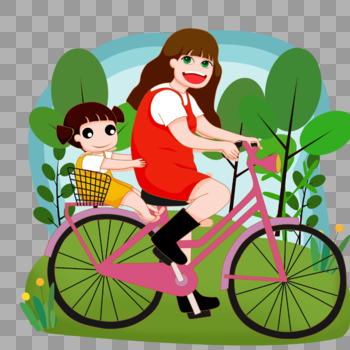 骑车带孩子玩耍的母亲图片素材免费下载