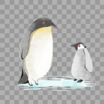 手绘亲子企鹅图片素材免费下载