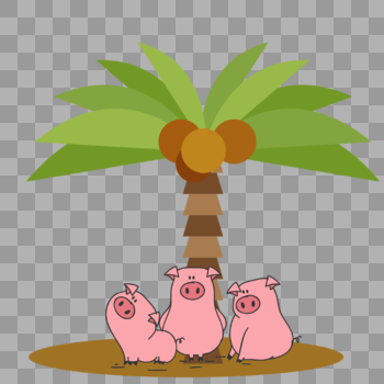 卡通三只小猪和椰子树图片素材免费下载