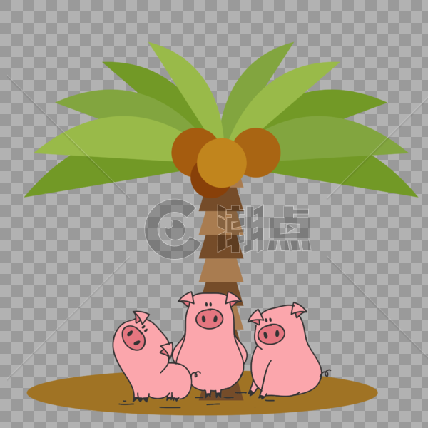 卡通三只小猪和椰子树图片素材免费下载