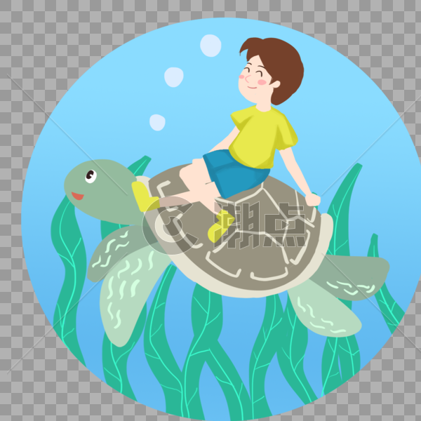 骑着海龟的男孩图片素材免费下载
