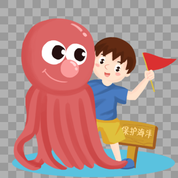 和章鱼玩耍的男孩图片素材免费下载