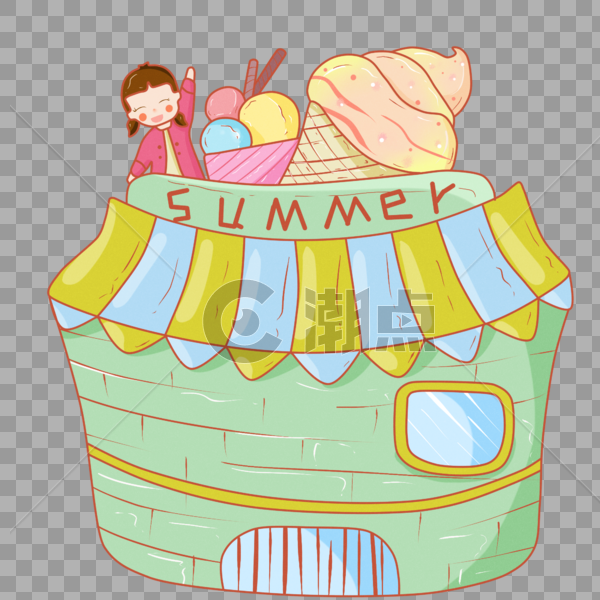 卡通手绘吃货夏季冰淇淋女孩PNG素材图片素材免费下载