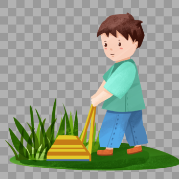 清理庭院的男孩图片素材免费下载