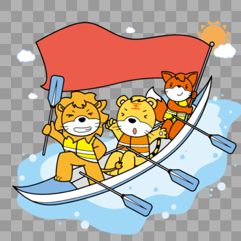 夏日儿童素材小动物赛艇比赛图片素材免费下载