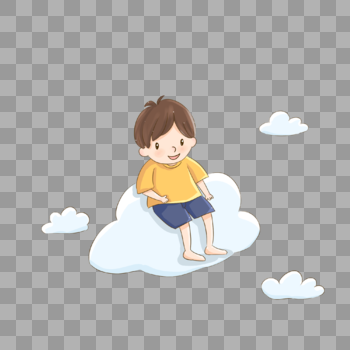 坐在云朵上的小男孩图片素材免费下载