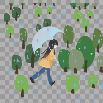 雨天漫步森林撑伞的女孩图片素材免费下载