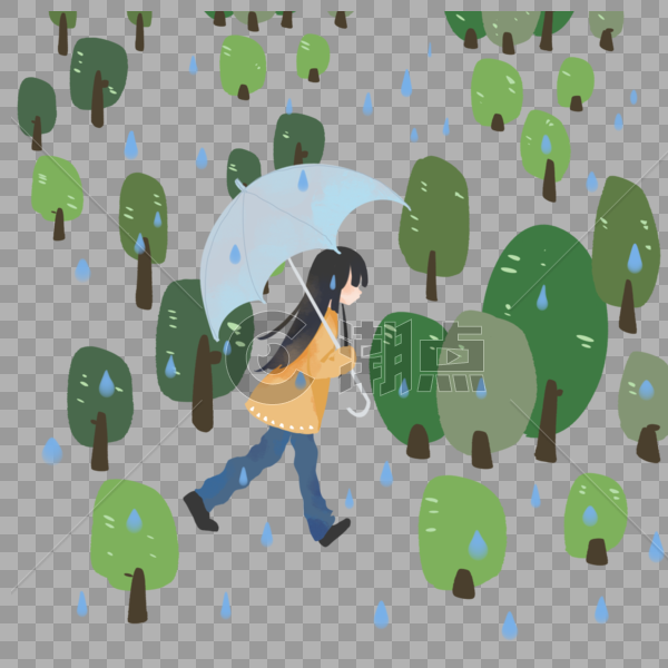 雨天漫步森林撑伞的女孩图片素材免费下载