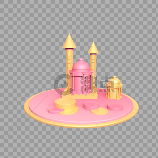 舞台装饰立体粉金色城堡图片素材免费下载