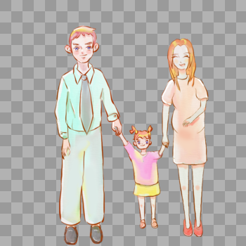 一家三口插画温馨二胎家庭图片素材免费下载