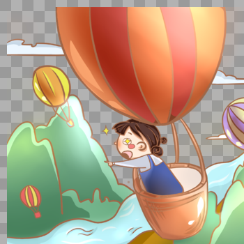 乘坐热气球的女孩图片素材免费下载