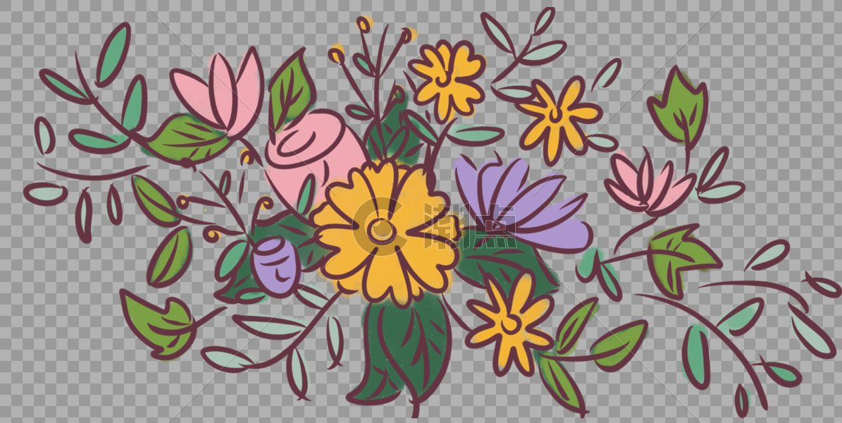 夏季花卉花团手绘小清新装饰图片素材免费下载