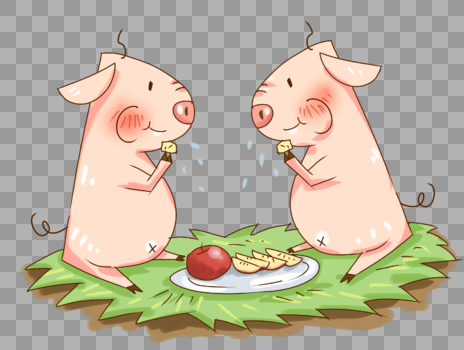 十二生肖之粉红猪猪吃苹果插画PNG图片素材免费下载