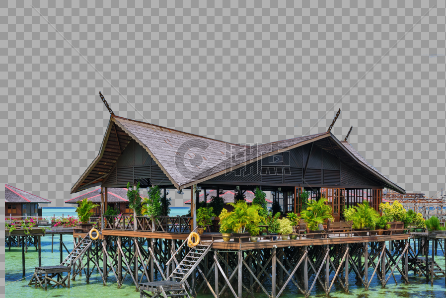 海岛度假蜜月水屋建筑图片素材免费下载