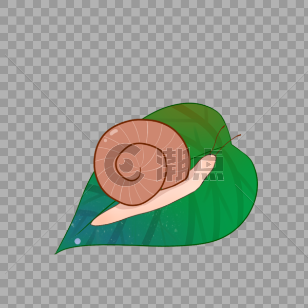 卡通蜗牛在绿叶上插图图片素材免费下载