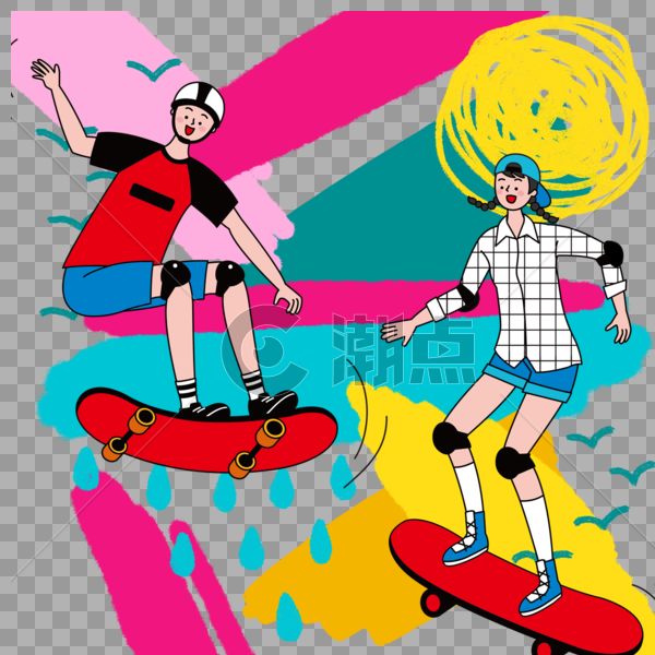 滑滑板的情侣图片素材免费下载