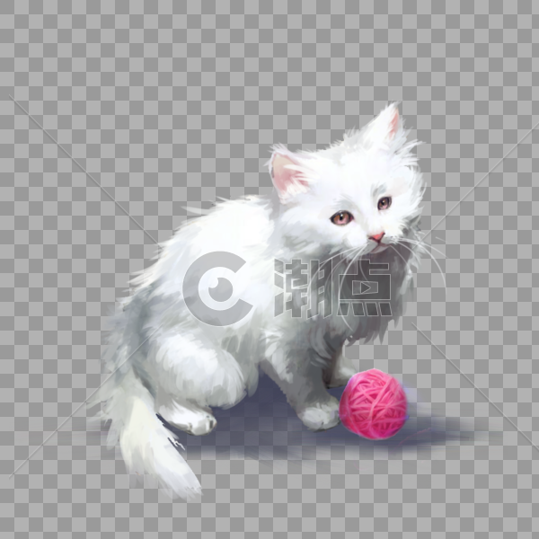 白猫宠物毛线球可爱动物手绘元素图片素材免费下载