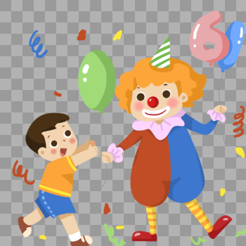 儿童节给孩子发气球的小丑图片素材免费下载