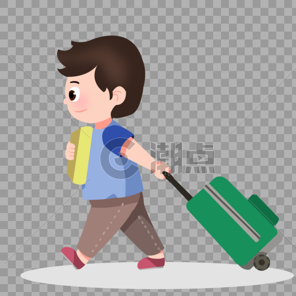 创意卡通小男孩拉着行李箱图片素材免费下载