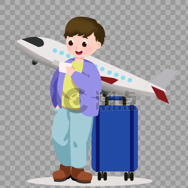 卡通拿着飞机票的男孩图片素材免费下载