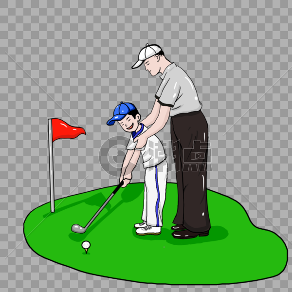 耐心的爸爸在教儿子打高尔夫球图片素材免费下载