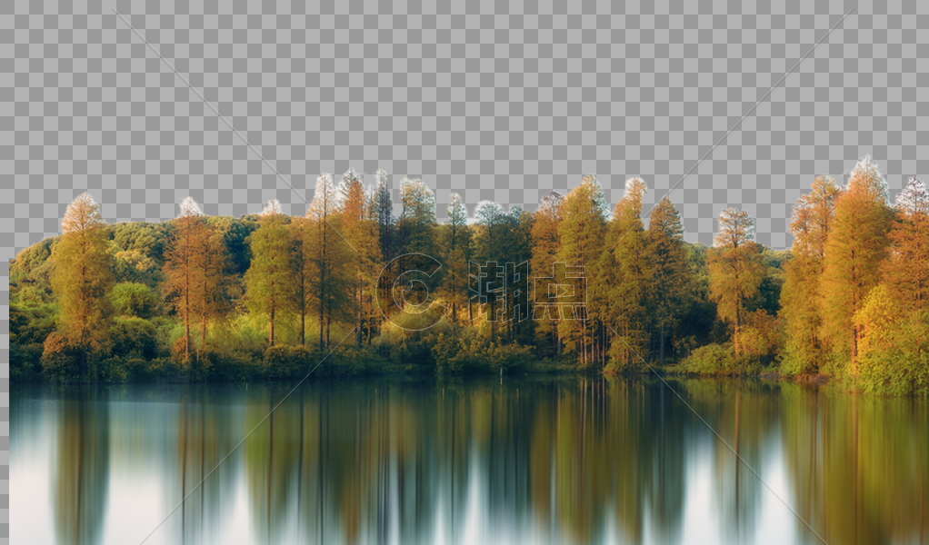 秋天湖边树林倒影图片素材免费下载