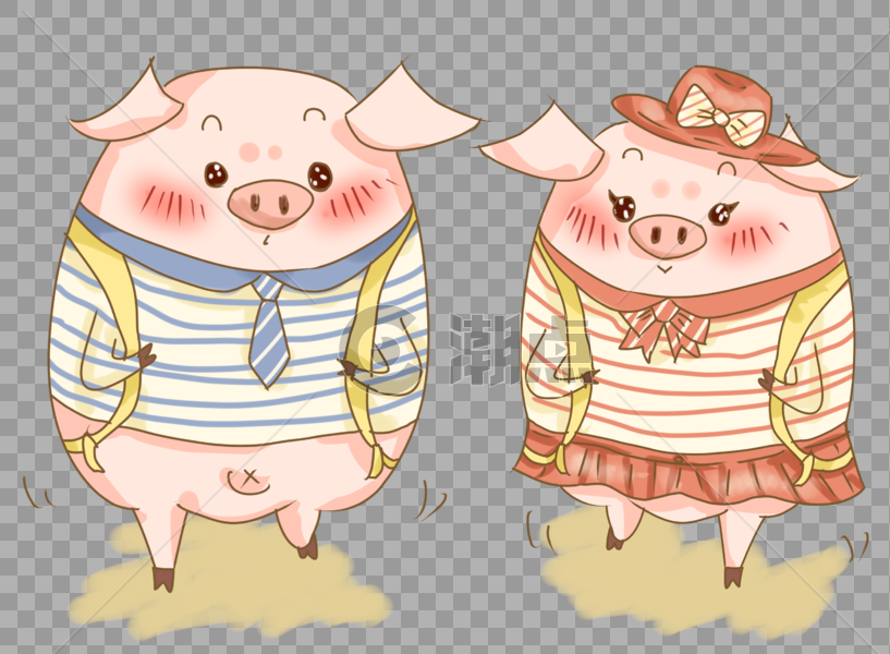 十二生肖之猪猪上学记插画PNG图片素材免费下载