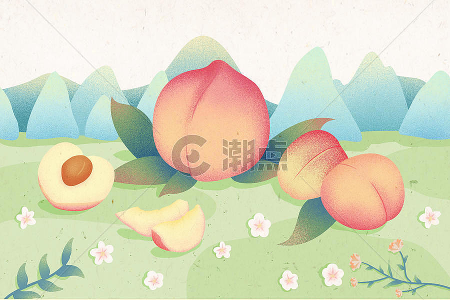 水蜜桃桃子创意小清新手绘插画图片素材免费下载