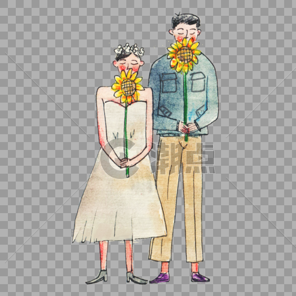 拿太阳花的情侣图片素材免费下载