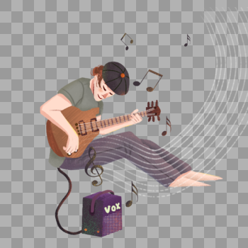 创意手绘弹吉他的男生插画图片素材免费下载