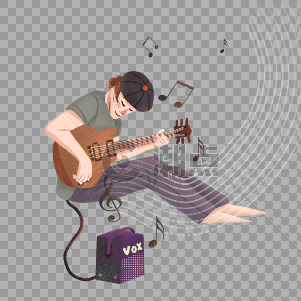 创意手绘弹吉他的男生插画图片素材免费下载