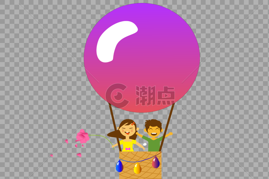 站在热气球上的男孩和女孩图片素材免费下载
