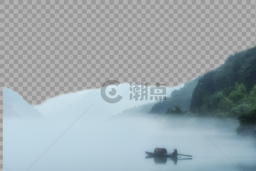 东江湖雾中渔船图片素材免费下载