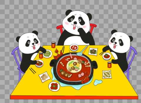 可爱熊猫吃火锅图片素材免费下载