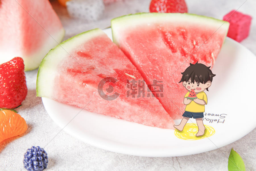 吃西瓜的男孩图片素材免费下载