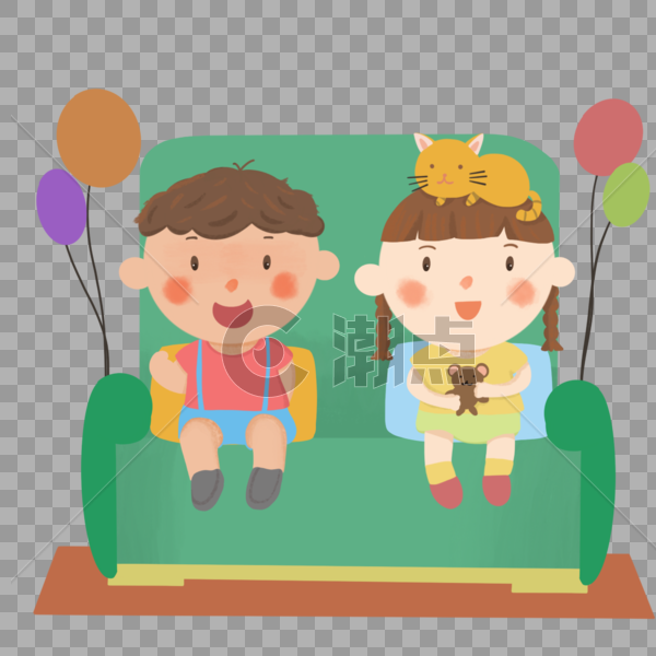 儿童节坐在沙发上庆祝的小朋友图片素材免费下载