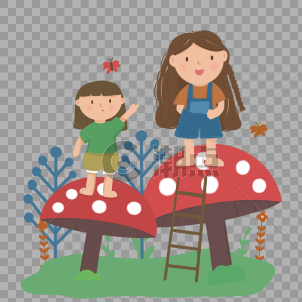 儿童节站在蘑菇上的小朋友图片素材免费下载