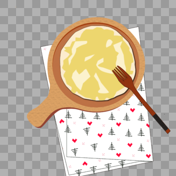 卡通手绘早餐鸡蛋饼木制锅叉子图片素材免费下载