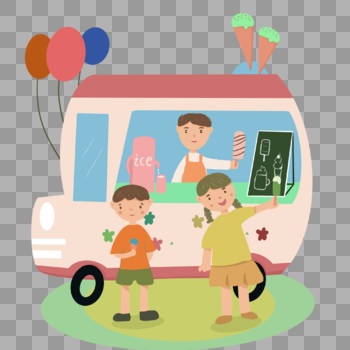 儿童节小朋友去冰淇淋车买冰淇淋图片素材免费下载
