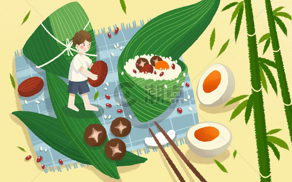 卡通端午节包粽子图片素材免费下载