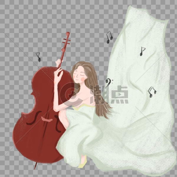 手绘音乐节大提琴女孩纱裙图片素材免费下载