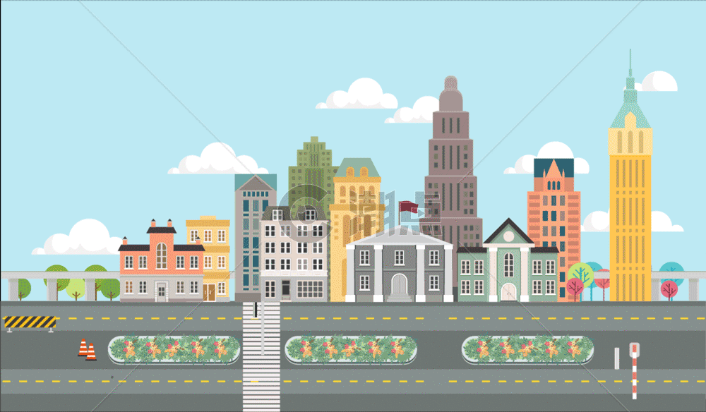 城市交通扁平化 gif图片素材免费下载