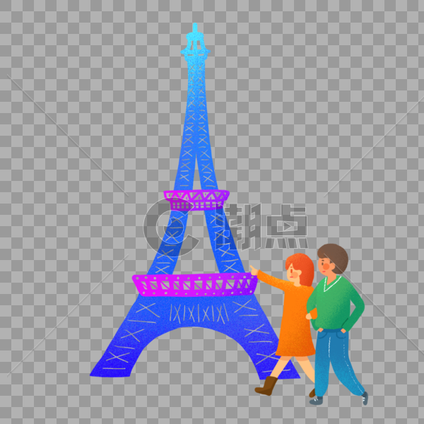 中国旅游节情侣游玩埃菲尔铁塔图片素材免费下载