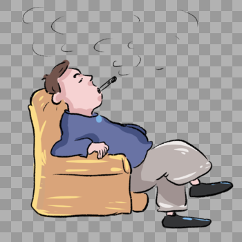 手绘男生坐在沙发上吸烟漫画图片素材免费下载