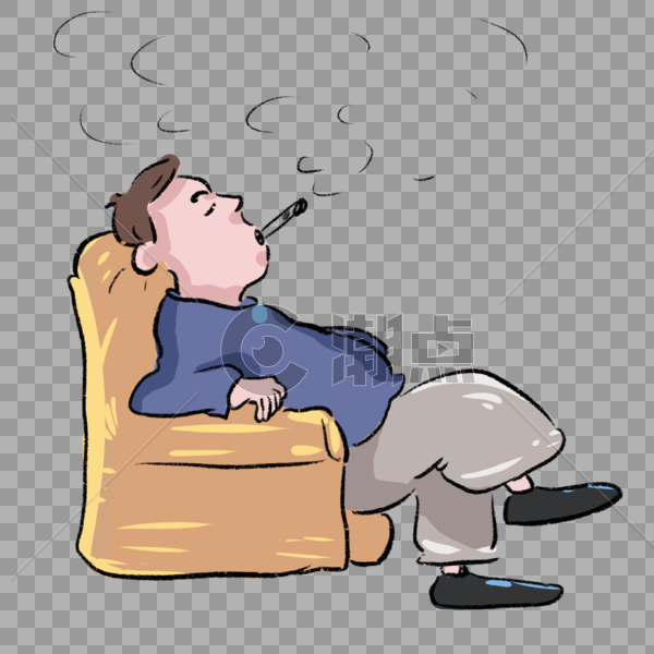 手绘男生坐在沙发上吸烟漫画图片素材免费下载