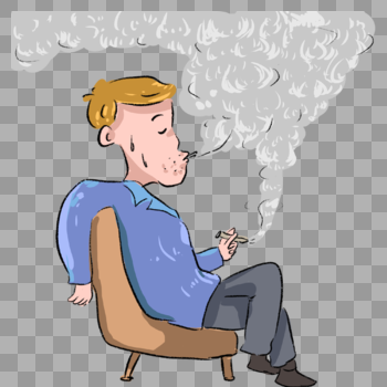 手绘男生做在椅子上吸烟漫画图片素材免费下载
