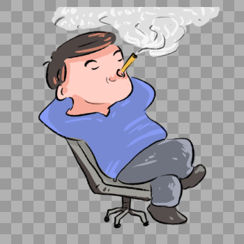 男生躺在椅子上吸烟漫画图片素材免费下载