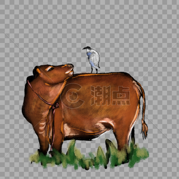 卡通棕色耕牛插图图片素材免费下载