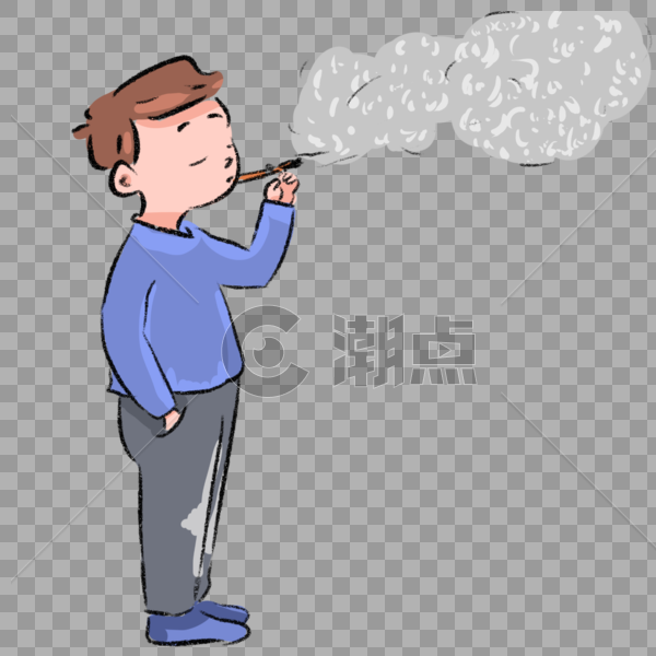 手绘男生吸烟卡通漫画图片素材免费下载